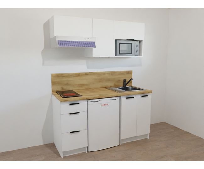 kitchenette 160cm - double portes - 1 emplacement réfrigérateur - 3 tiroirs