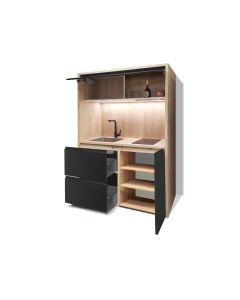 Mini Cuisine Arche 126 cm - INCLUS : Plaque INDUCTION, HOTTE ENCASTRABLE, évier, robinetterie, led