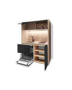 Mini Cuisine Arche 126 cm - INCLUS : Plaque INDUCTION, HOTTE ENCASTRABLE, évier, robinetterie, led + LAVE-VAISSELLE