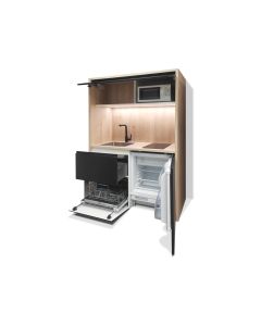 Mini Cuisine Arche 126 cm - INCLUS : plaque de cuisson, évier, robinetterie, led + LAVE-VAISSELLE + RÉFRIGÉRATEUR