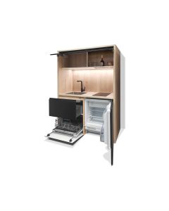 Mini Cuisine Arche 126 cm - INCLUS : Plaque INDUCTION, HOTTE ENCASTRABLE, évier, robinetterie, led + LAVE-VAISSELLE + RÉFRIGÉRATEUR