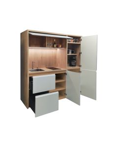 Mini Cuisine Arche 186 cm - INCLUS : Plaque INDUCTION, HOTTE ENCASTRABLE, évier, robinetterie, led