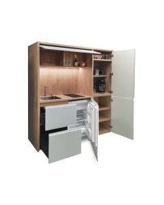 Mini Cuisine Arche 186 cm - INCLUS : Plaque INDUCTION, HOTTE ENCASTRABLE, évier, robinetterie, led + RÉFRIGÉRATEUR