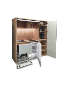Mini Cuisine Arche 186 cm - INCLUS : Plaque INDUCTION, HOTTE ENCASTRABLE, évier, robinetterie, led + LAVE-VAISSELLE + RÉFRIGÉRATEUR