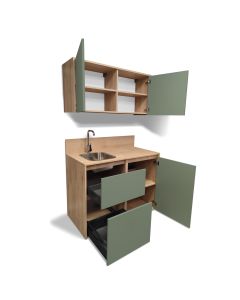 Mini Cuisine BOX 123 cm - INCLUS : Évier + Robinetterie + Led