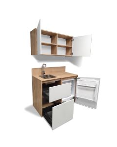 Mini Cuisine BOX 123 cm - INCLUS : RÉFRIGÉRATEUR + Évier + Robinetterie + Led