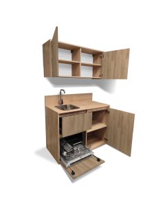 Mini Cuisine BOX 123 cm - INCLUS : LAVE-VAISSELLE + Évier + Robinetterie + Led