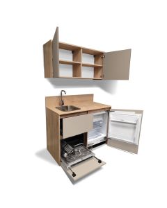 Mini Cuisine BOX 123 cm - INCLUS : LAVE-VAISSELLE + RÉFRIGÉRATEUR + Évier + Robinetterie + Led