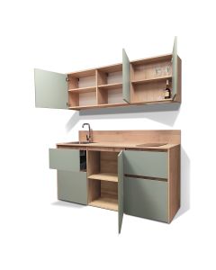 Mini Cuisine BOX 182 cm - INCLUS : Plaque INDUCTION + HOTTE ENCASTRABLE + Évier + Robinetterie + Led