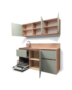 Mini Cuisine BOX 182 cm - INCLUS : LAVE-VAISSELLE + Évier + Robinetterie + Led