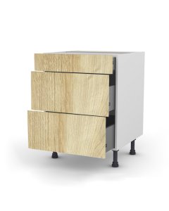 Meuble bas chêne golden 80 cm (Caisson + Façade 3 tiroirs)