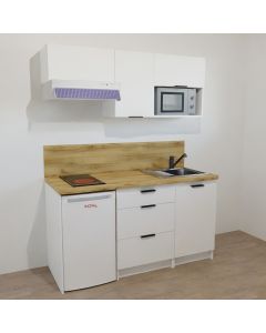KITCHENETTE BLANCHE 160CM - 3 TIROIRS / EMPLACEMENT RÉFRIGÉRATEUR 48cm / 1 PORTE - 22H