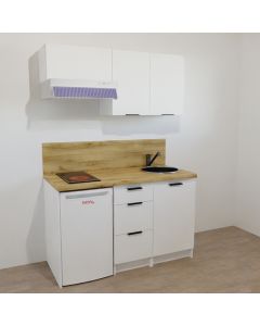 KITCHENETTE BLANCHE 140CM - EMPLACEMENT REFRIGÉRATEUR / 3 TIROIRS / 1 PORTE - 17B