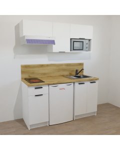KITCHENETTE BLANCHE 160CM - DOUBLE PORTES / EMPLACEMENT REFRIGERATEUR / 1 PORTE + TIROIR - 23B