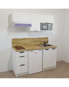 KITCHENETTE BLANCHE 160CM - DOUBLE PORTES / EMPLACEMENT REFRIGERATEUR 55cm / 3 TIROIRS - 23H