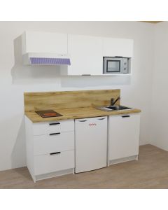 KITCHENETTE BLANCHE 180CM - 1 PORTE / 1 EMPLACEMENT RÉFRIGÉRATEUR 55cm / 3 TIROIRS - 30H