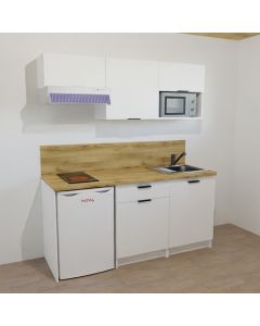 KITCHENETTE BLANCHE 180CM - 1 EMPLACEMENT RÉFRIGÉRATEUR / 1 PORTE + 1 TIROIR / 1 PORTE - 28H