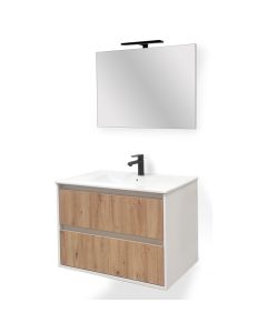 80cm - 2 TIROIRS / MEUBLE + VASQUE + MIROIR + LED (VISTA ECO)